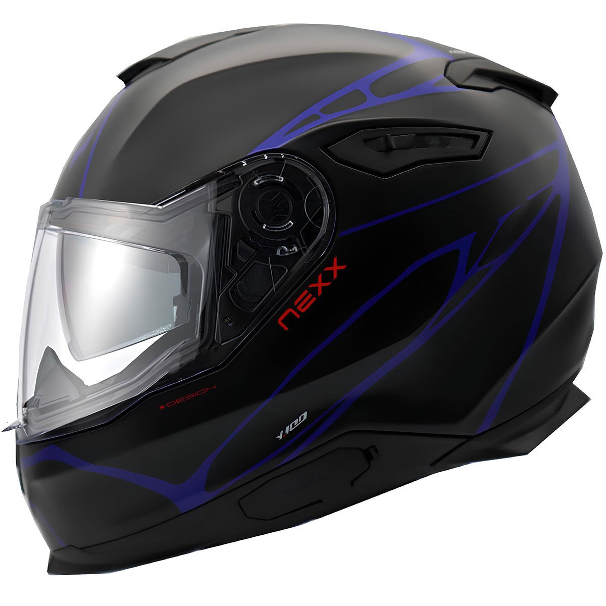 NEXX Y.100 B-SIDE MAT SİYAH-NAVY MAVİ KASK-KAPALI KASK