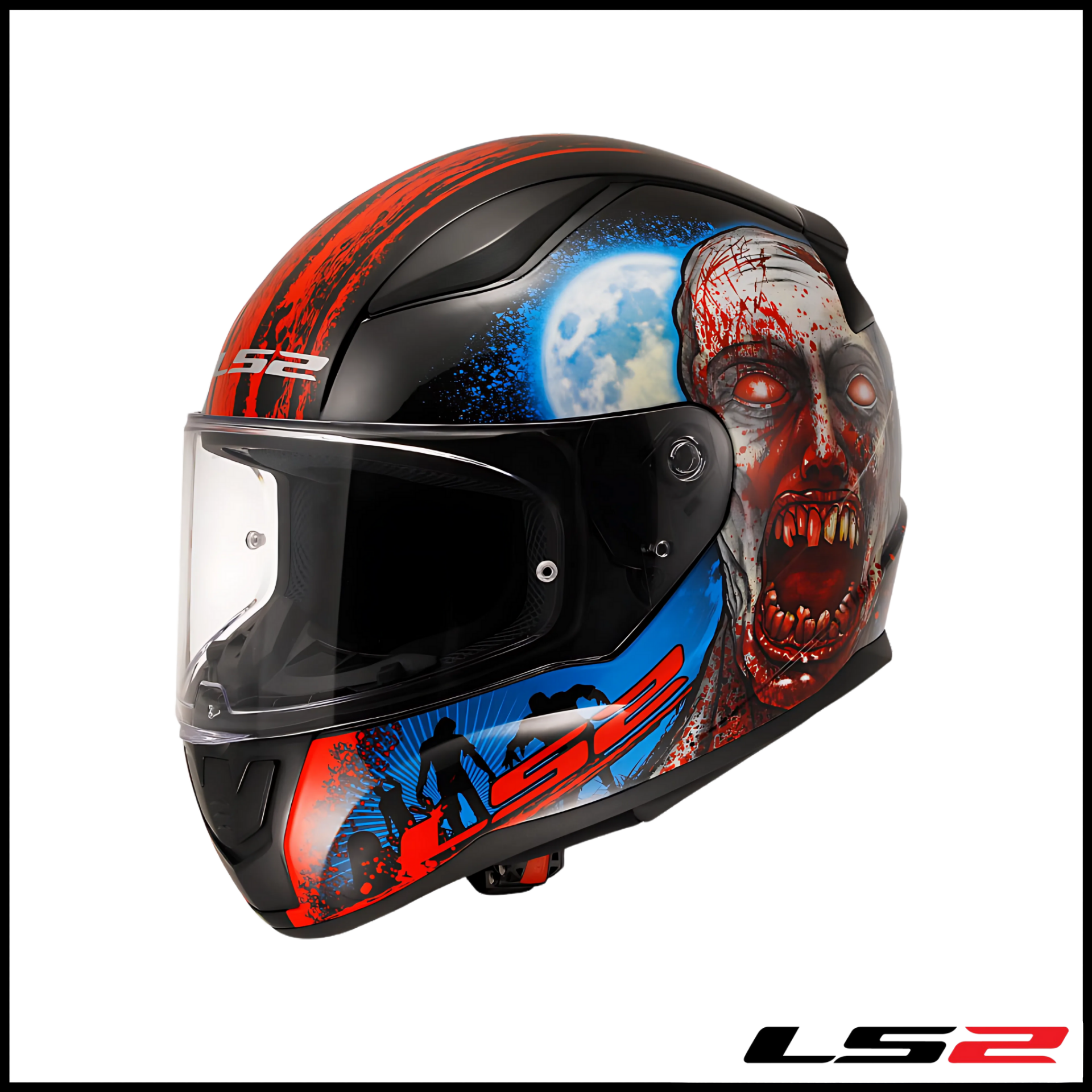 LS2 RAPID 2 ZOMBIE SİYAH - KIRMIZI KAPALI KASK