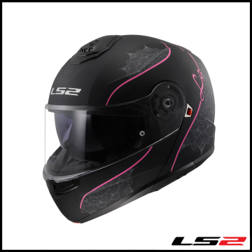 LS2 STROBE 2 LUX MAT SİYAH-PEMBE ÇENE AÇILIR KASK