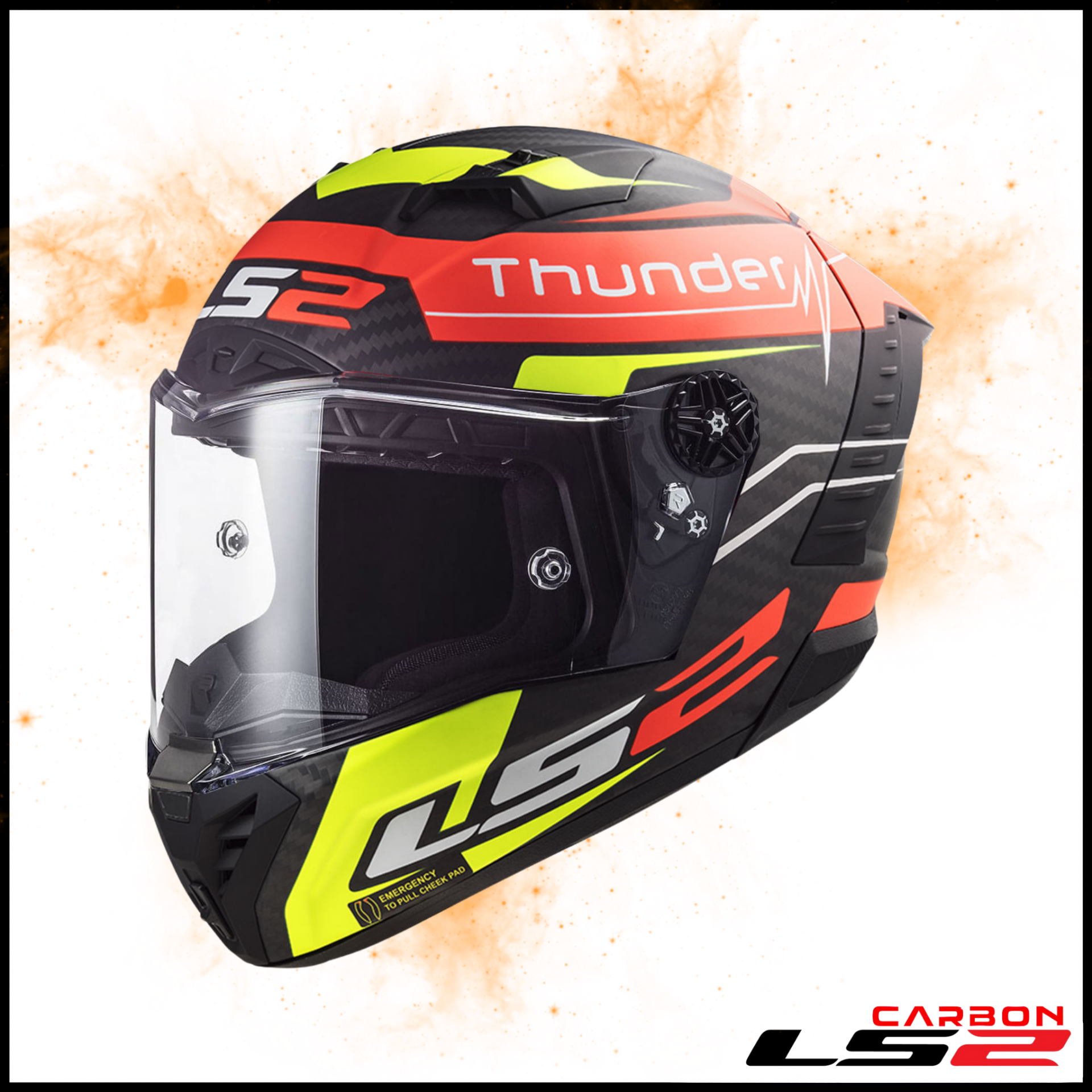 LS2 THUNDER KARBON ATTACK MAT KIRMIZI-NEON SARI KAPALI KASK