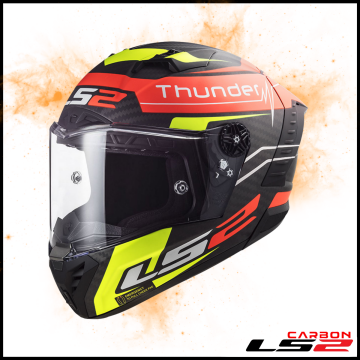 LS2 THUNDER KARBON ATTACK MAT KIRMIZI-NEON SARI KAPALI KASK