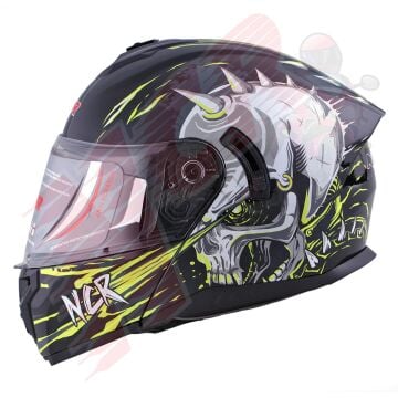 ÇENE AÇILIR VİZÖRLÜ 166 ECE BELGELİ KASK - UZAYLI SARI GRAFİK