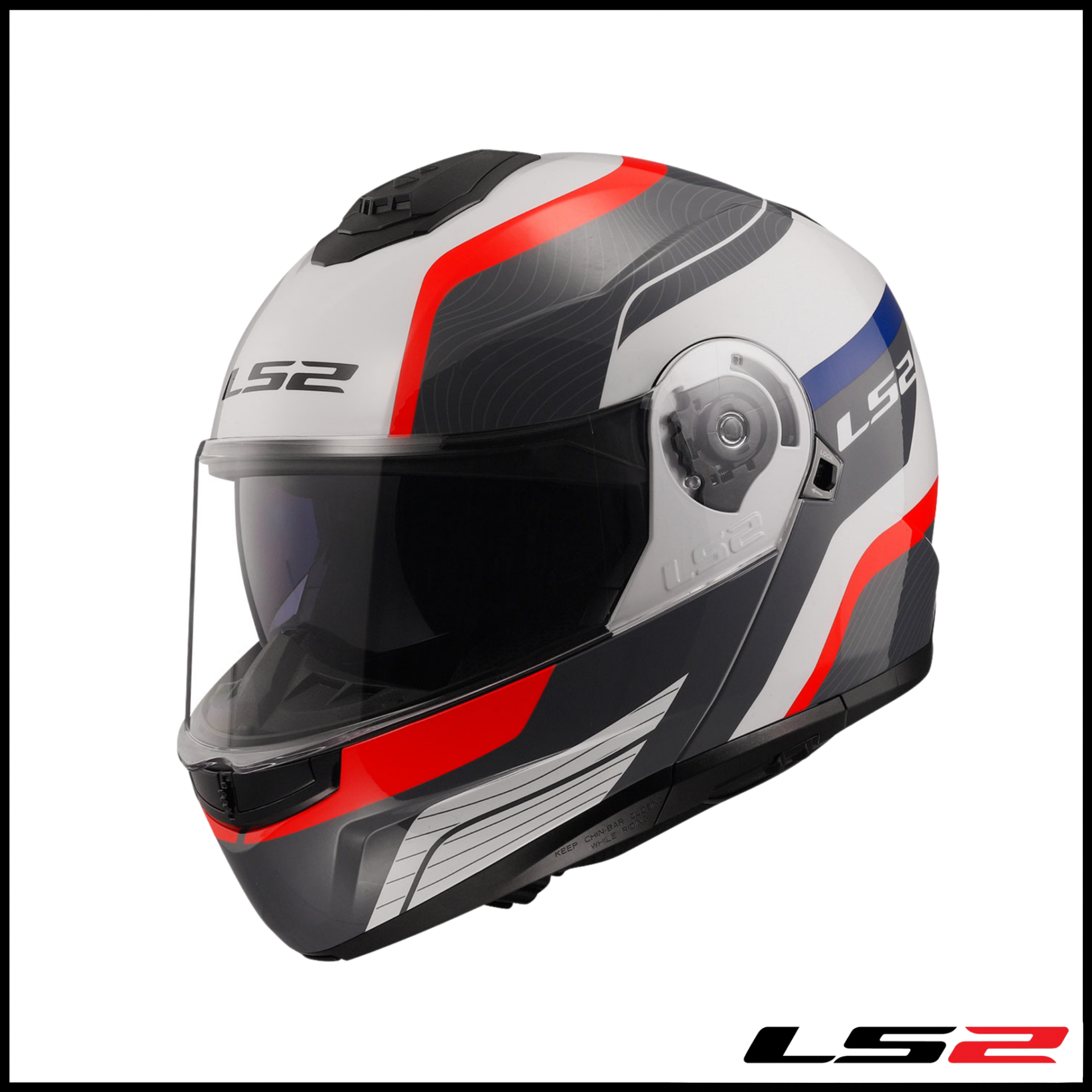 LS2 STROBE 2 MONZA SİYAH-BEYAZ-KIRMIZI ÇENE AÇILIR KASK