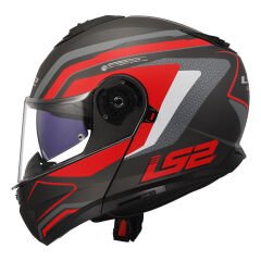 LS2 STROBE 2 PHANTOM MAT TITANIUM-GRİ-KIRMIZI ÇENE AÇILIR KASK