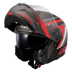 LS2 STROBE 2 PHANTOM MAT TITANIUM-GRİ-KIRMIZI ÇENE AÇILIR KASK