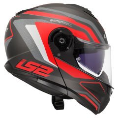 LS2 STROBE 2 PHANTOM MAT TITANIUM-GRİ-KIRMIZI ÇENE AÇILIR KASK