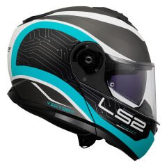 LS2 STROBE 2 VICTORY MAT TITANIUM-BEYAZ-METAL MAVİ ÇENE AÇILIR KASK