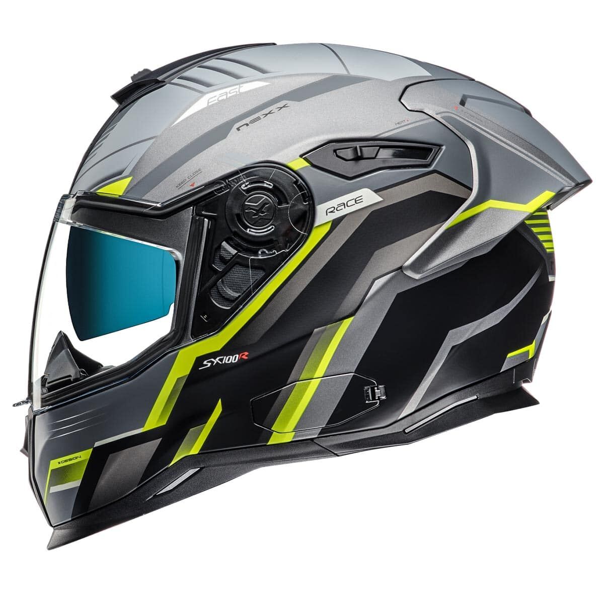 NEXX SX.100R GRIDLINE MAT GRİ-NEON SARI KASK-KAPALI KASK