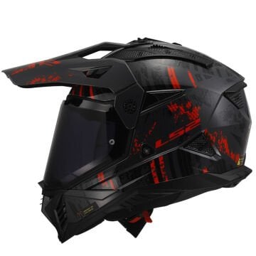 LS2 PIONEER 2 CRAZY MAT SİYAH-GRİ-KIRMIZI KROS KASK